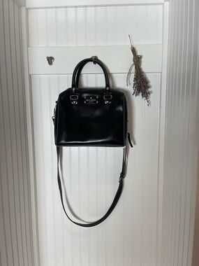 kate spade Black Leather Satchel with Crossbody Strap and Gold Hardware